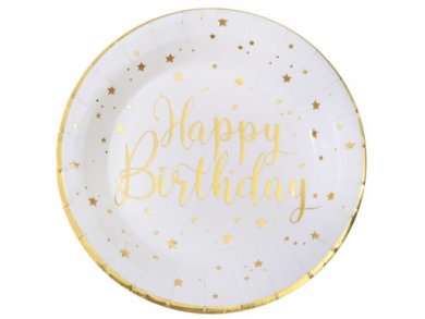 Gold Happy Birthday with Stars Large Paper Plates (10pcs)