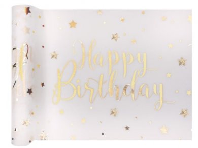 Gold Happy Birthday with Stars Runner for the Table (30cm x 5m)