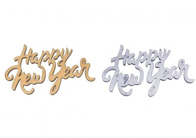 Χρυσά και Ασημί Happy New Year Ξύλινα Κομφετί (10τμχ)
