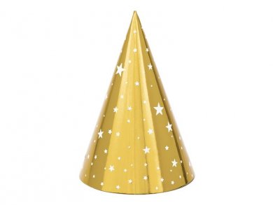 Gold Party Hats with Stars 6/pcs