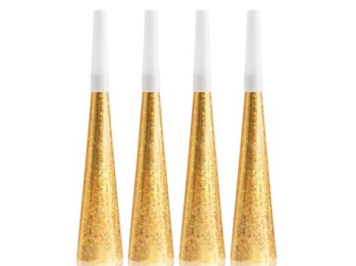 Gold Party Horns with Holographic Print (4pcs)