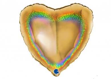 Χρυσή Καρδιά Foil Μπαλόνι με Γκλίτερ Ολογραφικό Τύπωμα (46εκ)