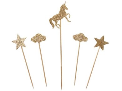 Gold Unicorn Decorative Picks with Glitter (5pcs)