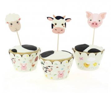 Eco Farm Animals Cupcake Wrappers and Decorative Picks (6pcs)