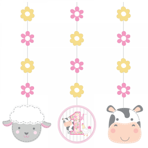 Farm Animals Pink Hanging Decorations (3pcs)