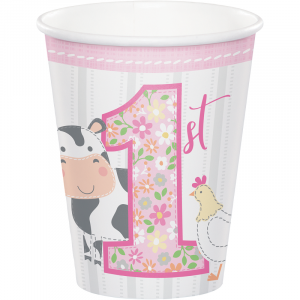 Farm Animals Pink Paper Cups (8pcs)