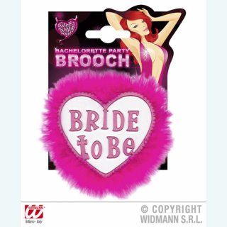 White heart shaped Bride to Be badge with fuchsia feathers