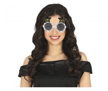 White glasses with black stars and number 50 in gold color