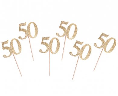 Χρυσές γκλιτεράτες διακοσμητικές οδοντογλυφίδες με τον αριθμό 50 6τμχ