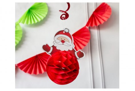 Red hanging swirl decoration with Santa