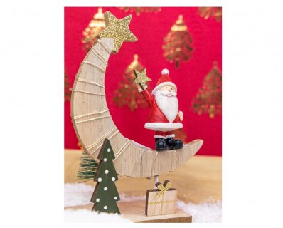 Wooden decoration for Christmas with Santa and the half moon