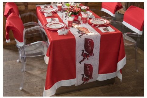 Red with white edging fabric tablecover for Christmas theme party