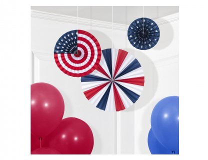 Paper decorative hanging fans for a 4th of July party theme decoration