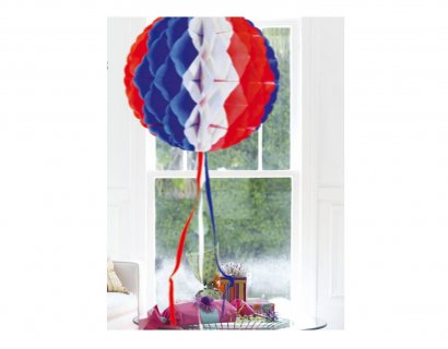 Διακοσμητική κρεμαστή κυψελωτή μπάλα σε μπλε, κόκκινο και άσπρο χρώμα