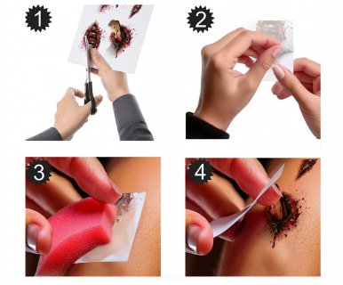 Temporary tattoos for a Halloween party with the open wounds design