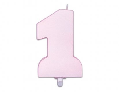 Ροζ περλέ κεράκι για τούρτα γενεθλίων με σχήμα τον αριθμό 1 10εκ