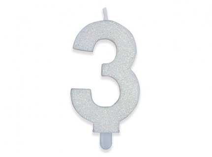 Number 3 birthday cake candle in white with glitter color 8cm