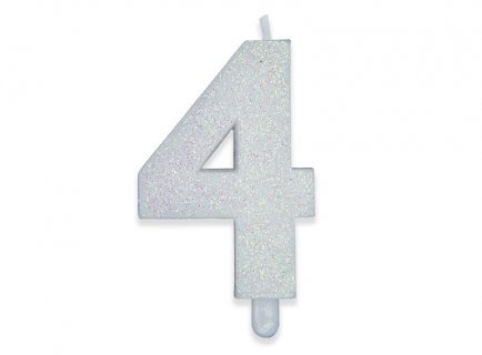 Number 4 birthday cake candle in white with glitter color 8cm