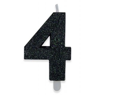 Number 4 cake candle in black with glitter color 8cm