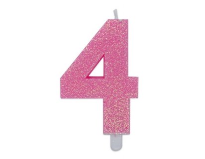 Number 4 birthday cake candle in pink with glitter color 8cm