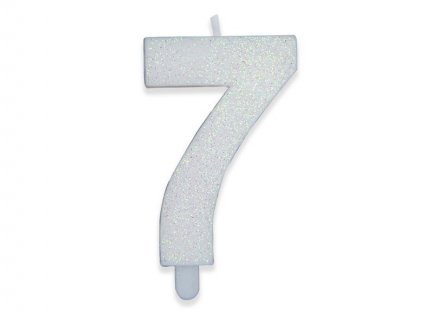 Number 7 birthday cake candle in white with glitter color 8cm