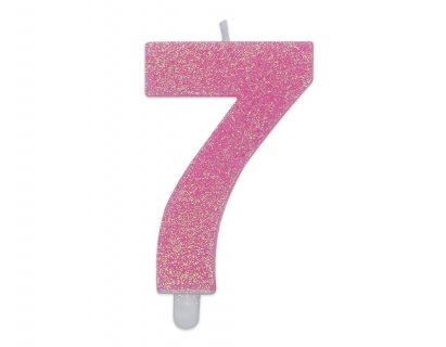 Κεράκι για τούρτα γενεθλίων με τον αριθμό 7 σε ροζ με γκλίτερ χρώμα 8εκ