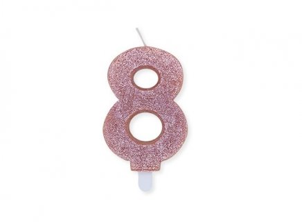 Number 8 birthday cake candle in rose gold glitter color 8cm