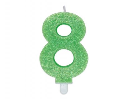 Number 8 birthday cake candle in lime green with glitter color 8cm