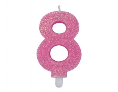 Κεράκι για τούρτα γενεθλίων με τον αριθμό 8 σε ροζ με γκλίτερ χρώμα 8εκ
