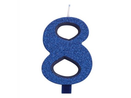 8 Αριθμός Οκτώ με Μπλε Γκλίτερ Κερί για Τούρτα (7,5εκ)