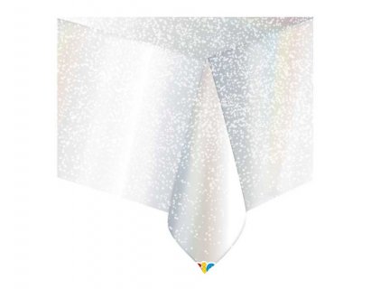 Foil tablecover in silver color with holographic print 137cm x 274cm