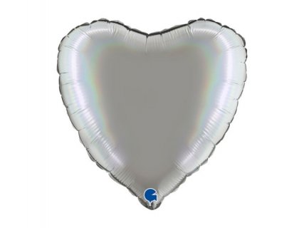 Ασημί Ολογραφικό Τύπωμα Μπαλόνι Καρδιά (46εκ)