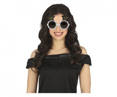 White glasses with black stars and number 60 in gold color