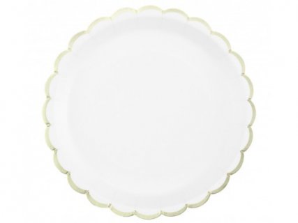 Άσπρα Μεγάλα Χάρτινα Πιάτα με Χρυσοτυπία (8τμχ)