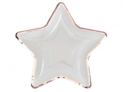 Άσπρα Χάρτινα Πιάτα Αστέρι με Ροζ Χρυσό Τύπωμα (10τμχ)