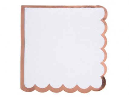 Scalloped white beverage napkins with rose gold foiled edging 20pcs