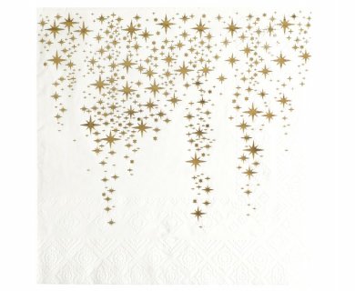 White napkins with gold foiled rain of stars print 10pcs