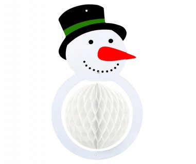 Άσπρη κρεμαστή κυψελωτή μπάλα με τον Χιονάνθρωπο 26εκ χ 42εκ