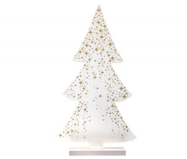 White wooden Christmas tree decoration with gold stars 27cm