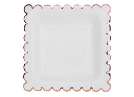Άσπρο και ροζ χρυσό μικρά χάρτινα πιάτα με κυματιστό σχέδιο 10τμχ