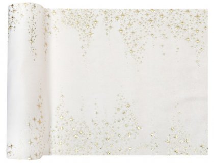 Άσπρο βελούδινο runner με βροχή από χρυσά αστέρια 26εκ x 250εκ