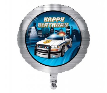 Happy Birthday foil μπαλόνι με το αστυνομικό όχημα 45εκ.