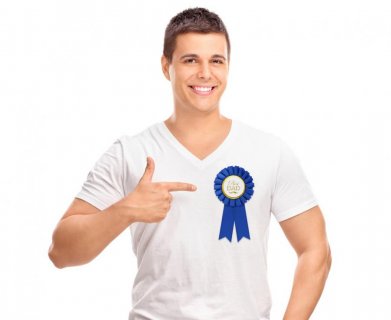 Blue color rosette badge with gold Best Dad letters