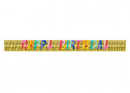 Birthday confetti garland with gold foiled fringe and Happy Birthday letters