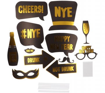 Black and gold Happy New Year photo booth props 12pcs