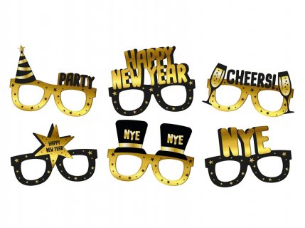 Black and gold Happy New Year party glasses 6pcs