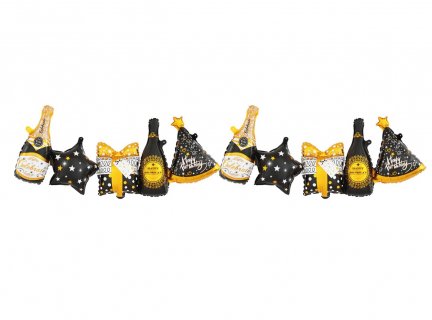 Black, gold and silver Happy Birthday foil garland 206cm