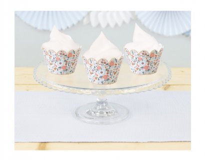 Διακοσμητικά περιτυλίγματα για cupcakes με σχέδιο τα λουλούδια σε γαλάζιο φόντο