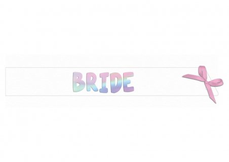 Set of a white sash with iridescent print and heart shaped stickers with tasks for a bachelorette party