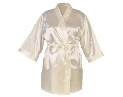 Satin robe in white color with white Bride letters for a bachelorette party